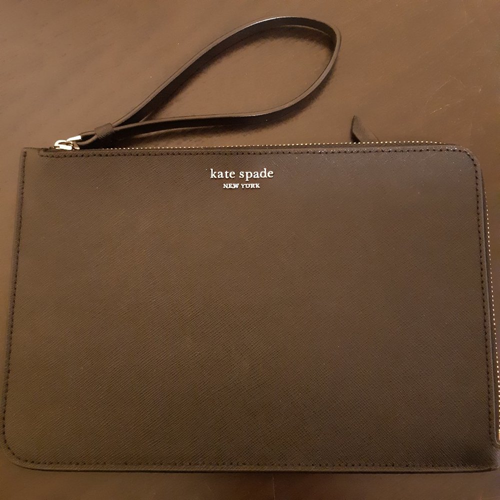 kate spade black zip wristlet clutch